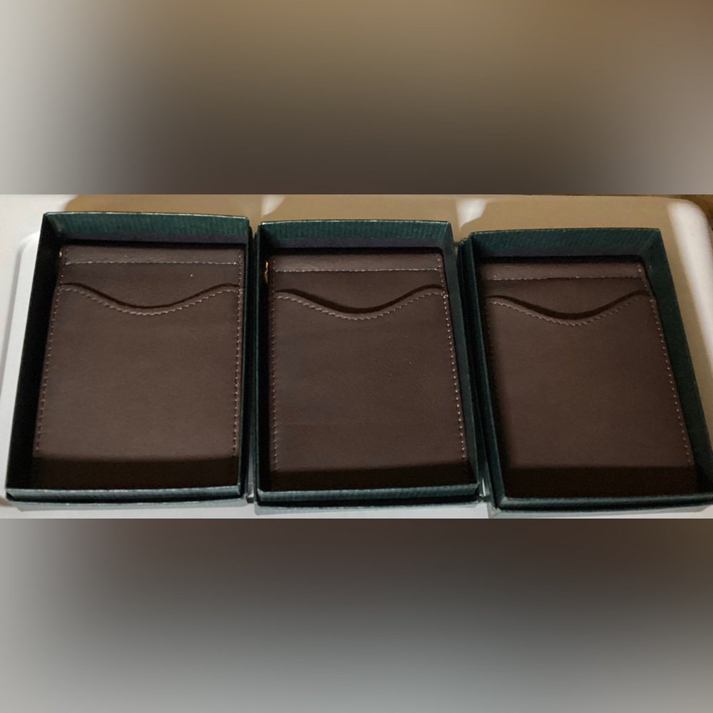 MEN'S brown GENUINE LEATHER SPRING NIB MONEY CLIP Front Pocket Wallets